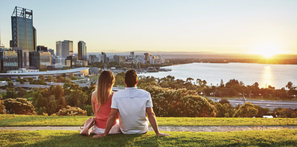A sunset view at Kings Park overlooking Perth City