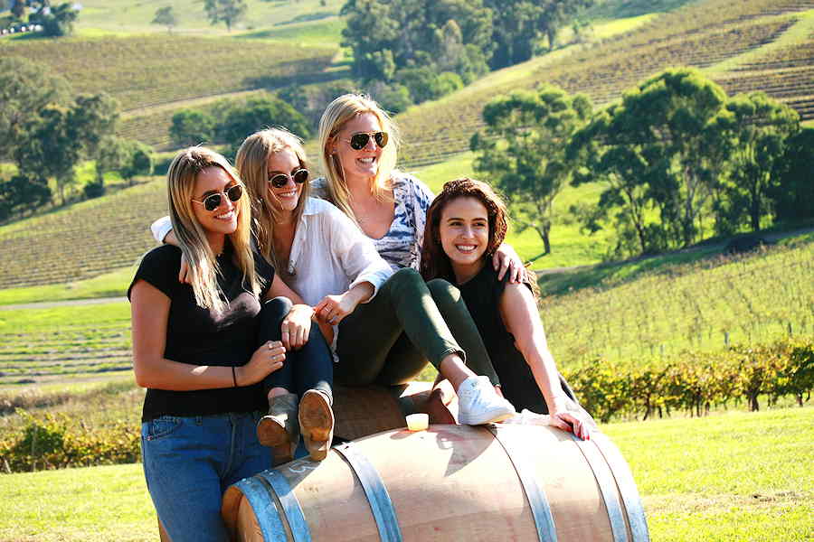 Friends enjoying wine tasting in the Yarra Valley